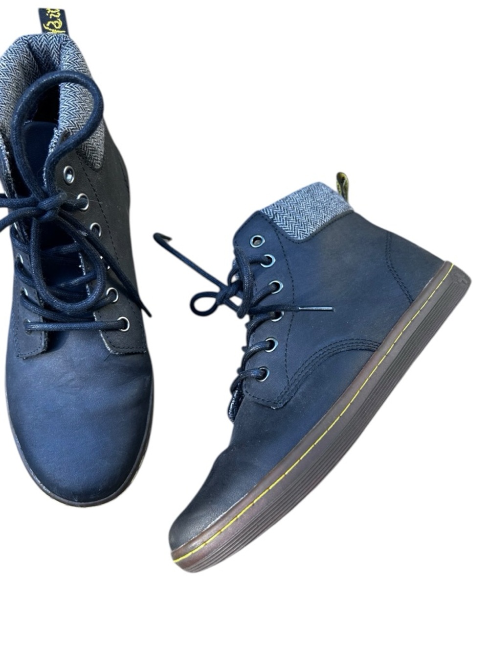 Dr Martens Maelly Boots Leather Lace Up Ankle Black Size 7 Herringbone Collar